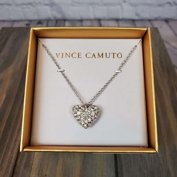 𝅺vince Camuto Pave Crystal Heart Necklace NIB - Picture 3 of 6